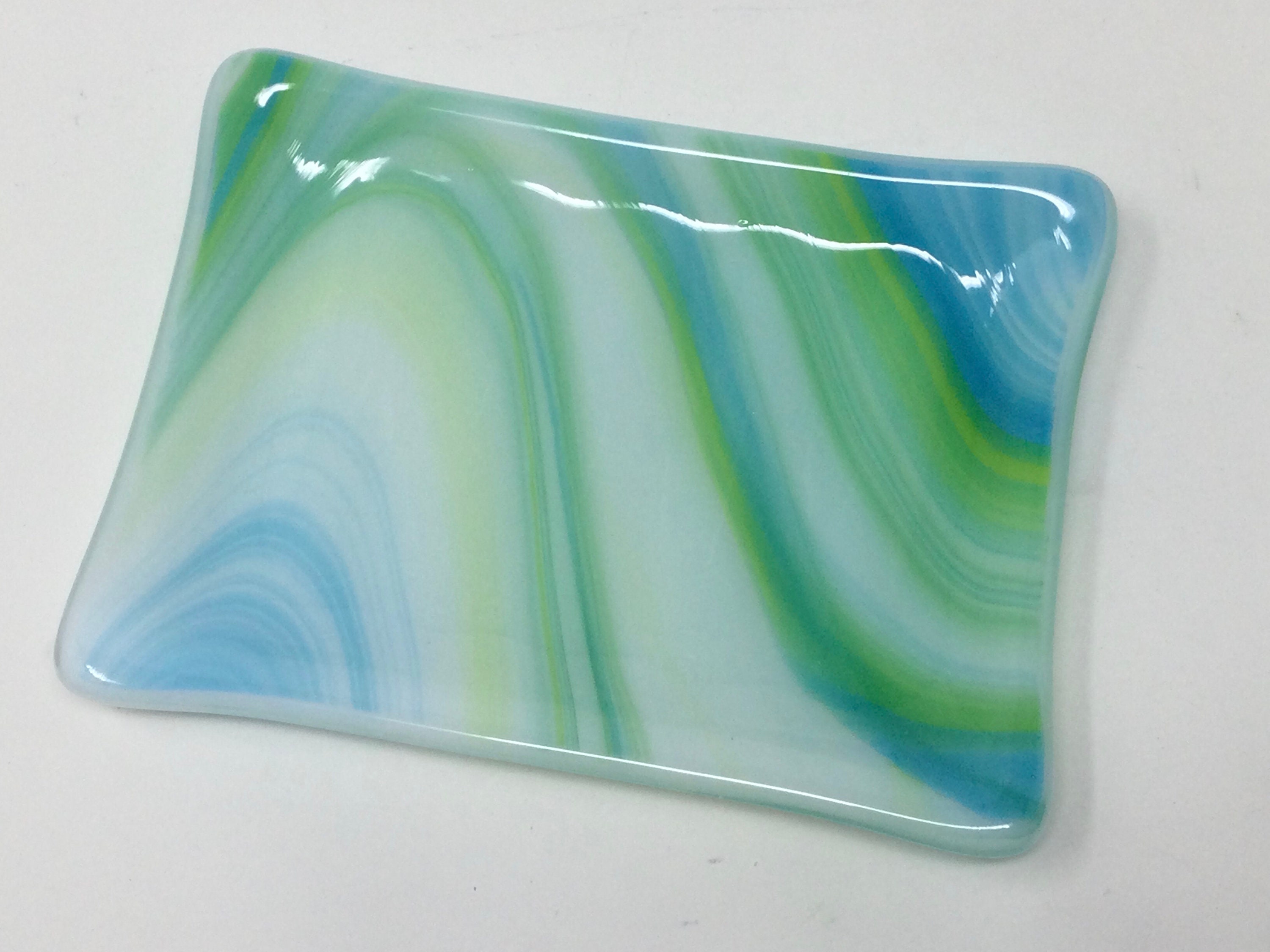 clear and dichroic glass soap dish blue Modern Spring green