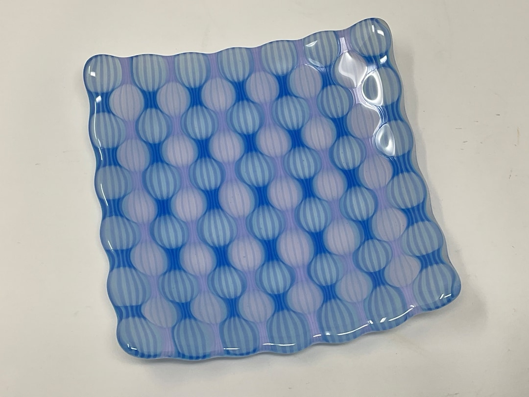 Fused Glass Optical Illusion Dish, Blue Lavender Art Glass Plate, Art
