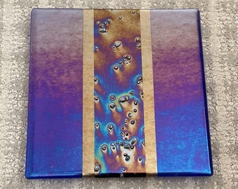 Iridescent Fused Glass Art: Handmade Wall Panel (8.25" Square)