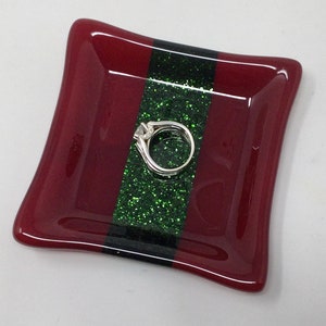 Red Green Fused Glass Dish, Aventurine Green Red Art Glass Dish, Trinket Tray