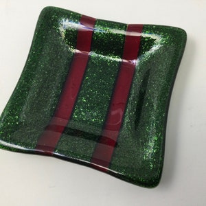 Fused Glass Dish, Aventurine Green Red Art Glass Dish, Emerald Green Ring Dish, Trinket Tray