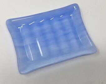 Blue Fused Glass Soap Dish, Art Glass Sponge Holder, Handmade Bath Decor