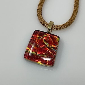 Red Gold Necklace, Dichroic Glass Pendant, Fused Glass Jewelry