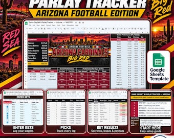 Game Day Bet and Parlay Tracker Spreadsheet | Arizona Football Edition | Bankroll, Picks, Results, Dashboard