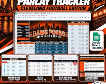 Game Day Bet and Parlay Tracker Spreadsheet | Cleveland Football Edition | Bankroll, Picks, Results, Dashboard