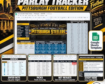 Game Day Bet and Parlay Tracker Spreadsheet | Pittsburgh Football Edition | Bankroll, Picks, Results, Dashboard
