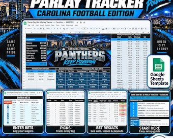 Game Day Bet and Parlay Tracker Spreadsheet | Carolina Football Edition | Bankroll, Picks, Results, Dashboard