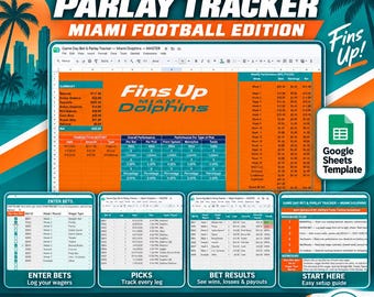 Game Day Bet and Parlay Tracker Spreadsheet | Miami Football Edition | Bankroll, Picks, Results, Dashboard