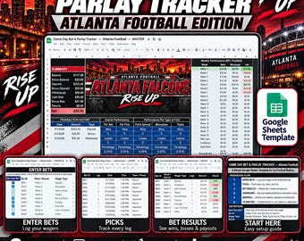 Game Day Bet and Parlay Tracker Spreadsheet | Atlanta Football Edition | Bankroll, Picks, Results, Dashboard