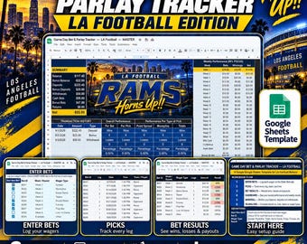 Game Day Bet and Parlay Tracker Spreadsheet | LA Football Edition | Bankroll, Picks, Results, Dashboard