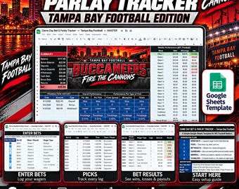 Game Day Bet and Parlay Tracker Spreadsheet | Tampa Bay Football Edition | Bankroll, Picks, Results, Dashboard