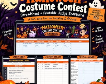 Halloween Costume Contest Spreadsheet | Costume Judging Tracker | Party Game Score Sheet | Google Sheets Template