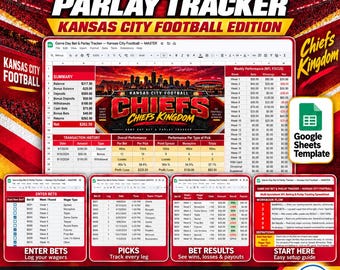 Game Day Bet and Parlay Tracker Spreadsheet | Kansas City Football Edition | Bankroll, Picks, Results, Dashboard