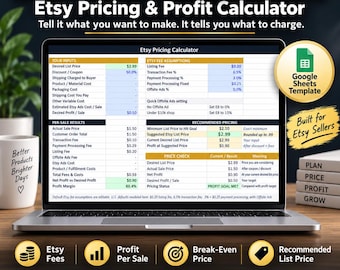 Etsy Pricing Calculator Spreadsheet | Etsy Fee & Profit Calculator | Break Even Product Pricing Tool | Seller Pricing Google Sheets