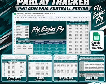 Game Day Bet and Parlay Tracker Spreadsheet | Philadelphia Football Edition | Bankroll, Picks, Results, Dashboard