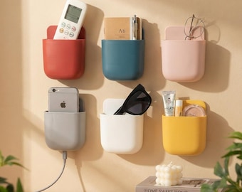 Compact Wall-Mounted Phone Holder, Plastic Storage Pocket (11.5×8×3.5cm)