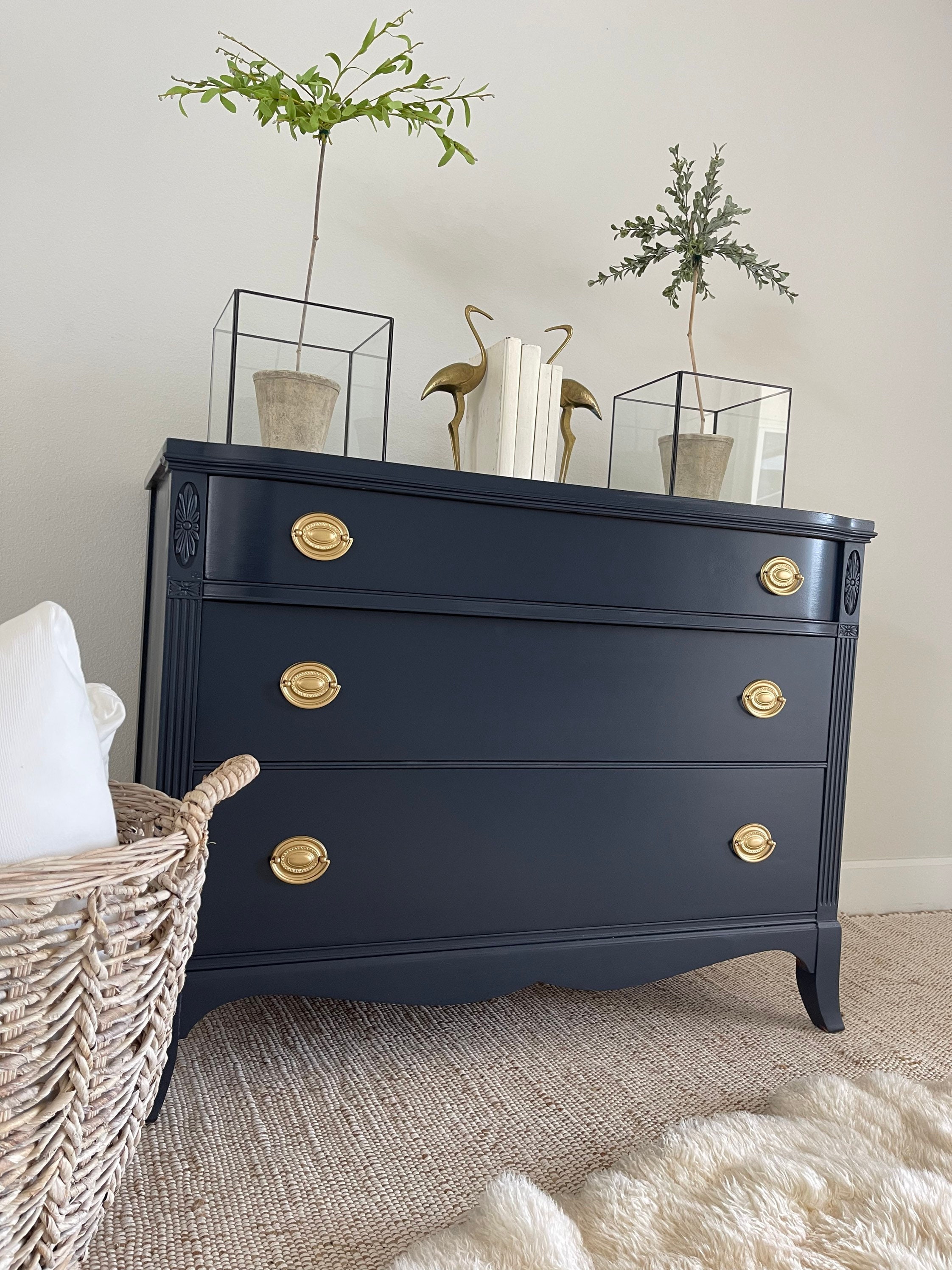 SOLD Beautiful Vintage Navy Chest of Drawers dresser entryway