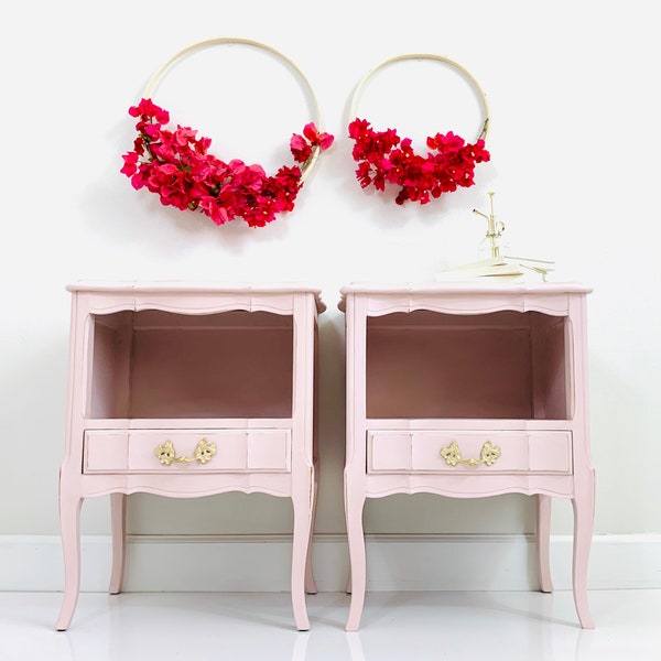 SOLD Pair of Vintage French Provincial Pink Night Stands Wood