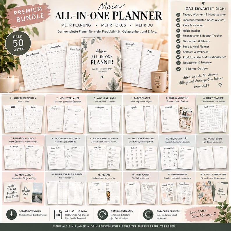 Digital Daily Planner | Undated Planner PDF | Printable Planner ...