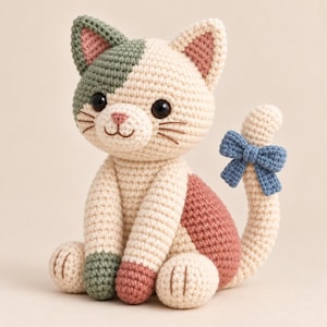 Virkmönster för lapptäcke med amigurumi-katt, enkel-medelstark DIY-handledning (digital nedladdning)