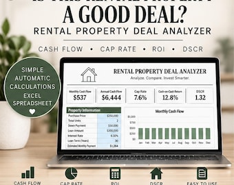 Analizador de operaciones de alquiler de propiedades / Calculadora de inversión inmobiliaria (hoja de cálculo de Excel)