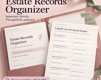 Organizador de documentos para planificación patrimonial / Carpeta PDF rellenable de 20 páginas, documentos importantes, cuentas y contactos familiares
