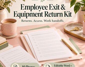 Kit de salida de empleados y devolución de equipos / Lista de verificación de desvinculación de pequeñas empresas, Word editable y PDF rellenable