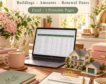 Rastreador de seguros para propiedades de alquiler / Hoja de cálculo de Excel para edificios, garajes y renovaciones (Descarga digital)