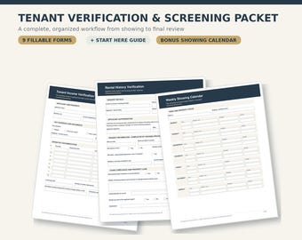 Tenant Screening Packet, Fillable Landlord Forms, Income Verification, Rental History (Digital Download)