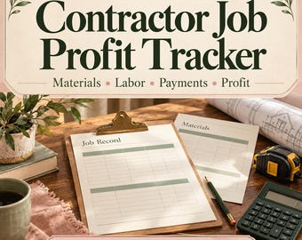 Rastreador de ganancias de proyectos para contratistas / Hoja de cálculo de costos de proyectos en Excel y formularios imprimibles
