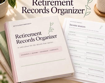 Organizador de registros de jubilación / Carpeta PDF rellenable, planificador imprimible de cuentas, ingresos, seguros y documentos importantes