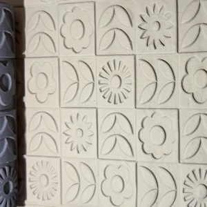 Retro Flower Tiles Texture Roller | Clay | Pottery | Baking | Crafts | 100mm 120mm 135mm | No. 76A