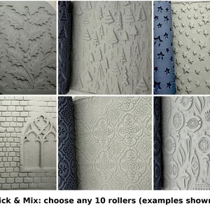 Pick & Mix Texture Rollers, Any 10 x 100mm, Choose Your Designs, Clay Pottery Polymer Clay Fondant Roller Set