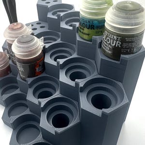 Paint Rack & Brush Holder Compatible with Citadel | 17 Pot 12 Brush Modular Paint Storage | 5x4 Expandable Rack