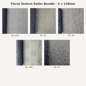 Floral Texture Roller Bundle | 5 x 120mm | Rose, Sunflower, Hibiscus & Lily | Clay