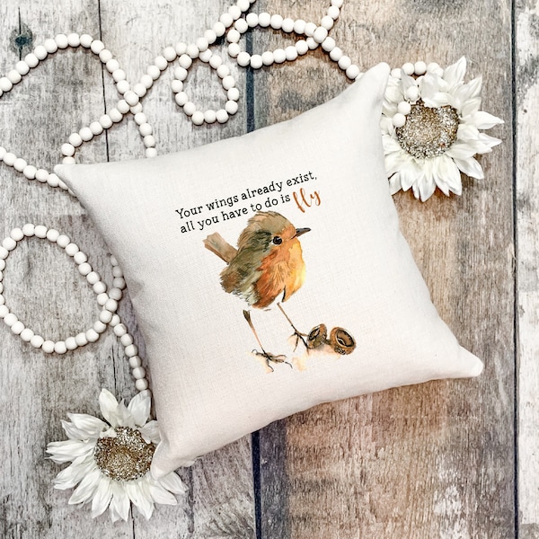 Bird pillow, watercolor bird, inspirational accessory, inspirational gift, friend gift, living room pillow, bedroom pillow