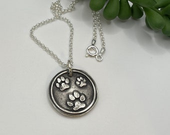 Paw prints Wax Seal charm, paw print necklace, dog mom gift, pet gift, wax seal charm, charm necklace, sterling silver necklace