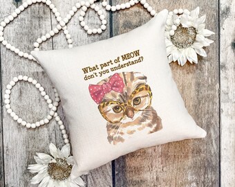 Almohada para gato, gato de acuarela, gato descarado, almohada para gatitos, regalo para amigos, almohada para la sala de estar, almohada para el dormitorio
