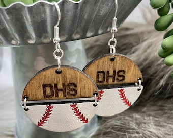 Pendientes de béisbol personalizados, pendientes de béisbol de madera, pendientes de béisbol, pendientes de madera, regalo de amigo, regalo de equipo