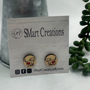 Daschund earrings, wood stud earrings, weenie earrings, dog earrings, wood earrings, stocking stuffer, Friend gift