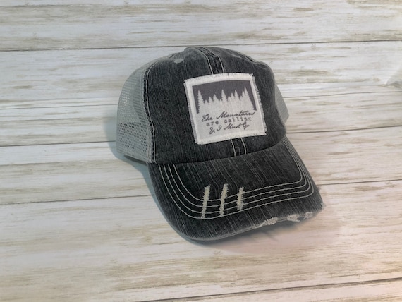 The mountains are calling and I must go, outdoors hat, mountain hat, Colorado hat, trucker hat, leopard hat, leopard print