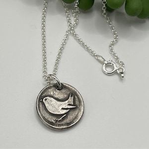 Sterling Silver, Fly Away Bird, bird charm, bird necklace, wax seal charm, mom gift, friend gift, bird lover gift, bird watching