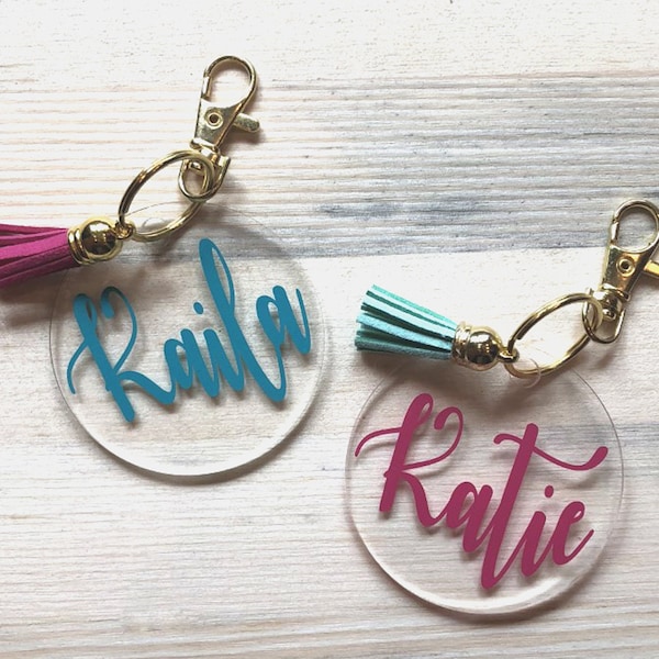 Acrylic circle, Name Keychain, Silver keychain, monogram keychain, monogram gift, monogram present