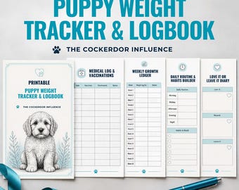 Printable Puppy Growth Tracker | Weight, Medical, Food Log (PDF Guide)