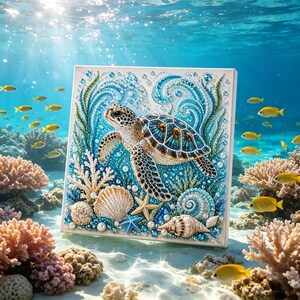 Beaded Sea Turtle Art Framed, Handcrafted Ocean Wall Decor, Coastal Beach Home Decoration, 3D Pearl Artwork, Summer Beach Gift
