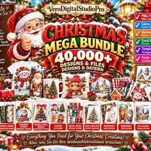 40.000+ Weihnachtsdesigns Mega Bundle | Christmas PNG, Seamless Patterns, Tumbler Wraps, Vorlagen & digitale Basteldateien