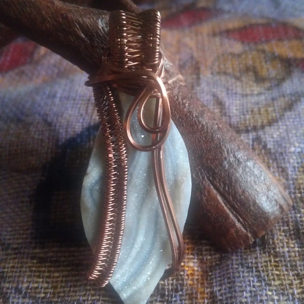 Druzy Quartz Crystal Wire Wrapped Pendant