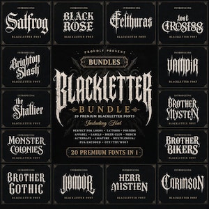 Blackletter-typsnittspaket: Gotiskt, Old English, Medeltida, Tatuering, Skräck, Metal (OTF/TTF) | Premiumtypsnitt för logotyper, Cricut, Canva