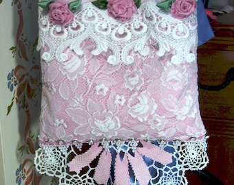 Mother of the Bride - Beautiful Slouchy Pink Satin Handbag - Lace Overlay - HM Satin Flowers - Fully Lined