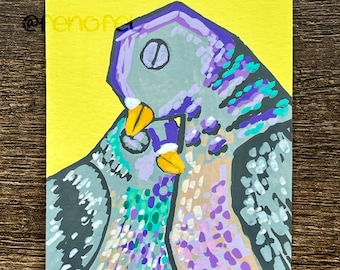 ACEO Original | Knuffelende duiven | 2,5 x 3,5 cm | Acrylverf